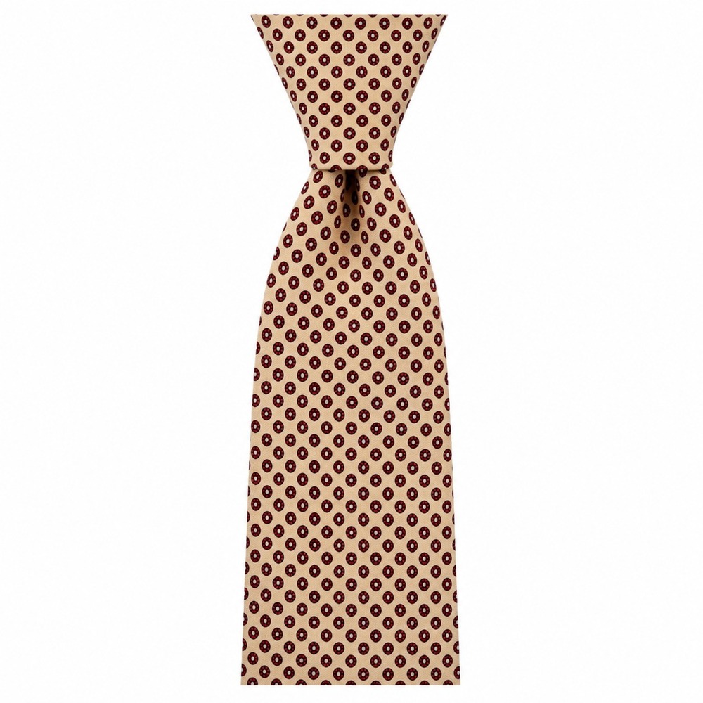 B ALTMAN&CO Silk Necktie Geometric Circle Pattern Beige Red Vintage